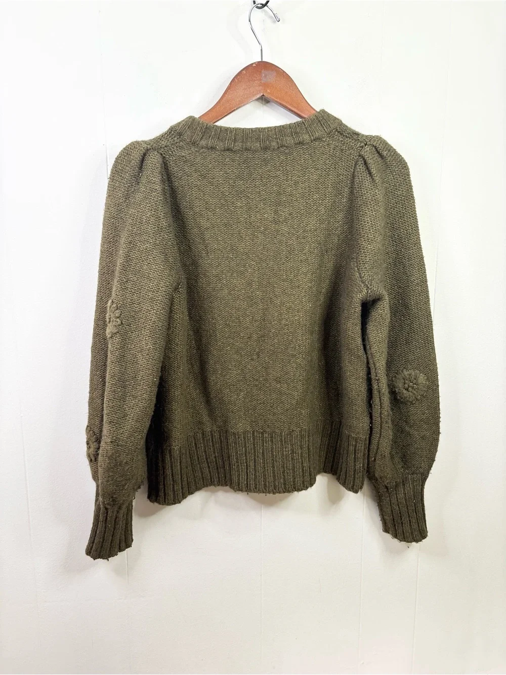 Madewell Embroidered Edencroft Pleat-Sleeve Cardigan Sweater heathered green  SM